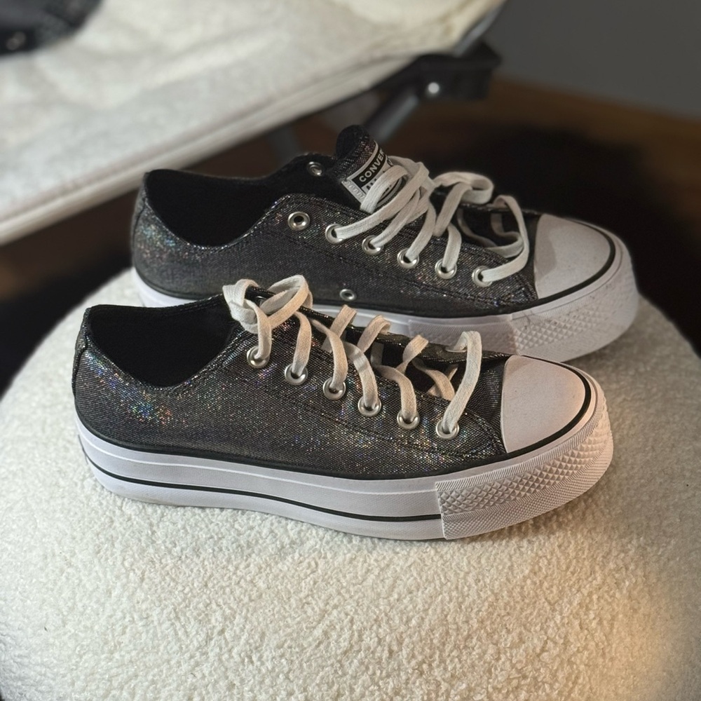Converse Women's Black Glitter Platform Sneakers